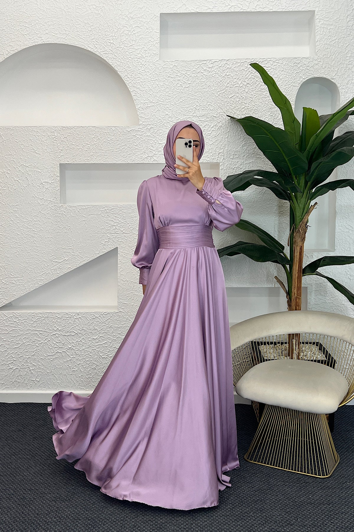 Beli Piliseli Saten Abiye Lila 04340-LILA