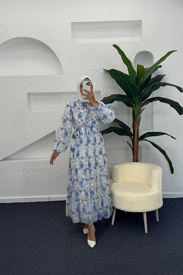 Liva Şifon Elbise Mavi 3065-MAVI