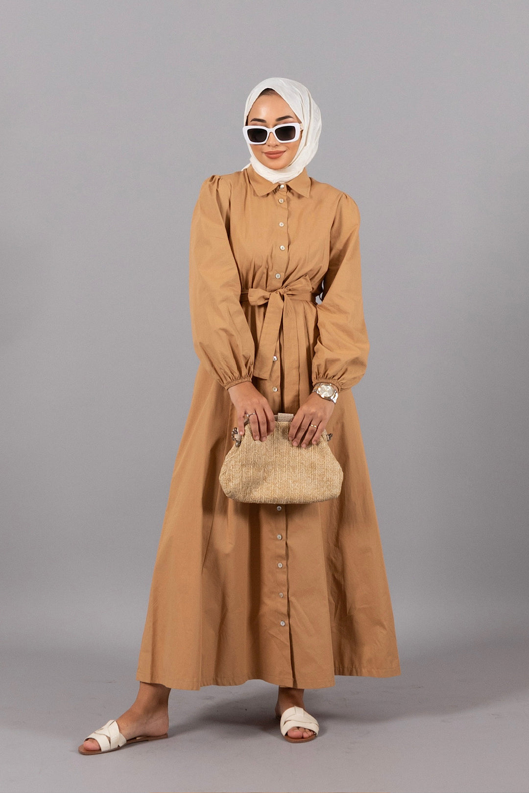 Dianora Boydan Düğmeli Elbise Camel 4974-CAMEL