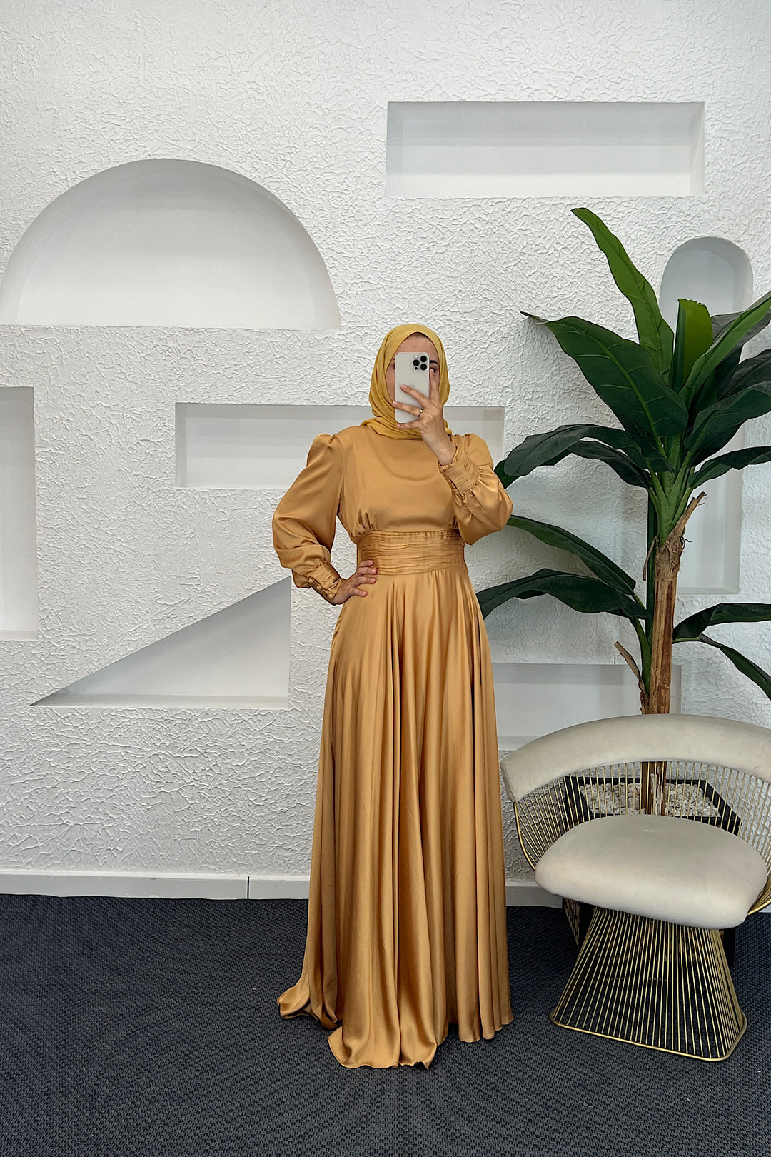 Beli Piliseli Saten Abiye Sarı 04340-SARI