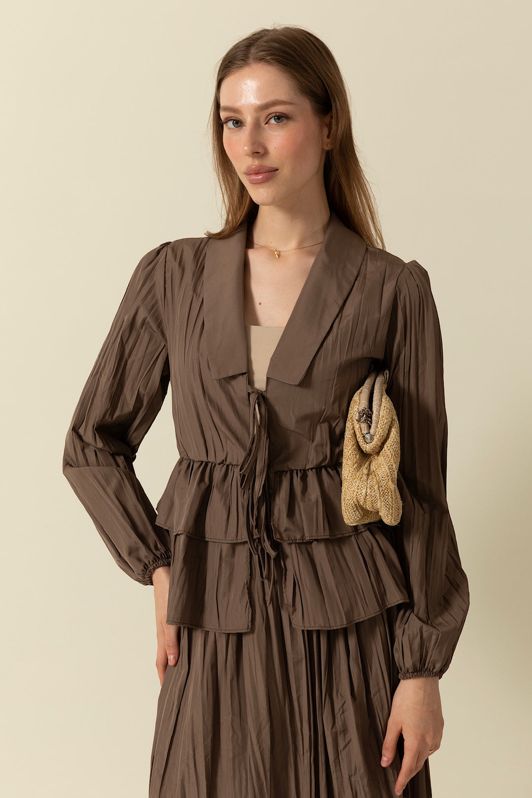 Piliseli Etek Takım Kahverengi 2112-KAHVERENGI