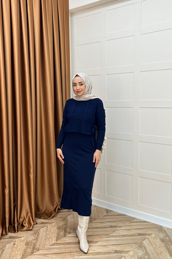 Barles İkili Triko Elbise Lacivert 25220-LACIVERT