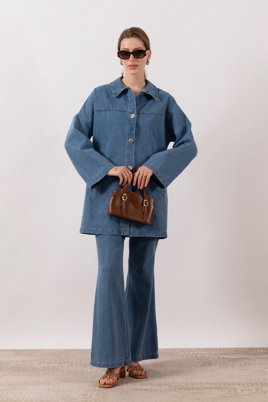 İspanyol Pantolonlu Kot Takım Mavi 6200-MAVI