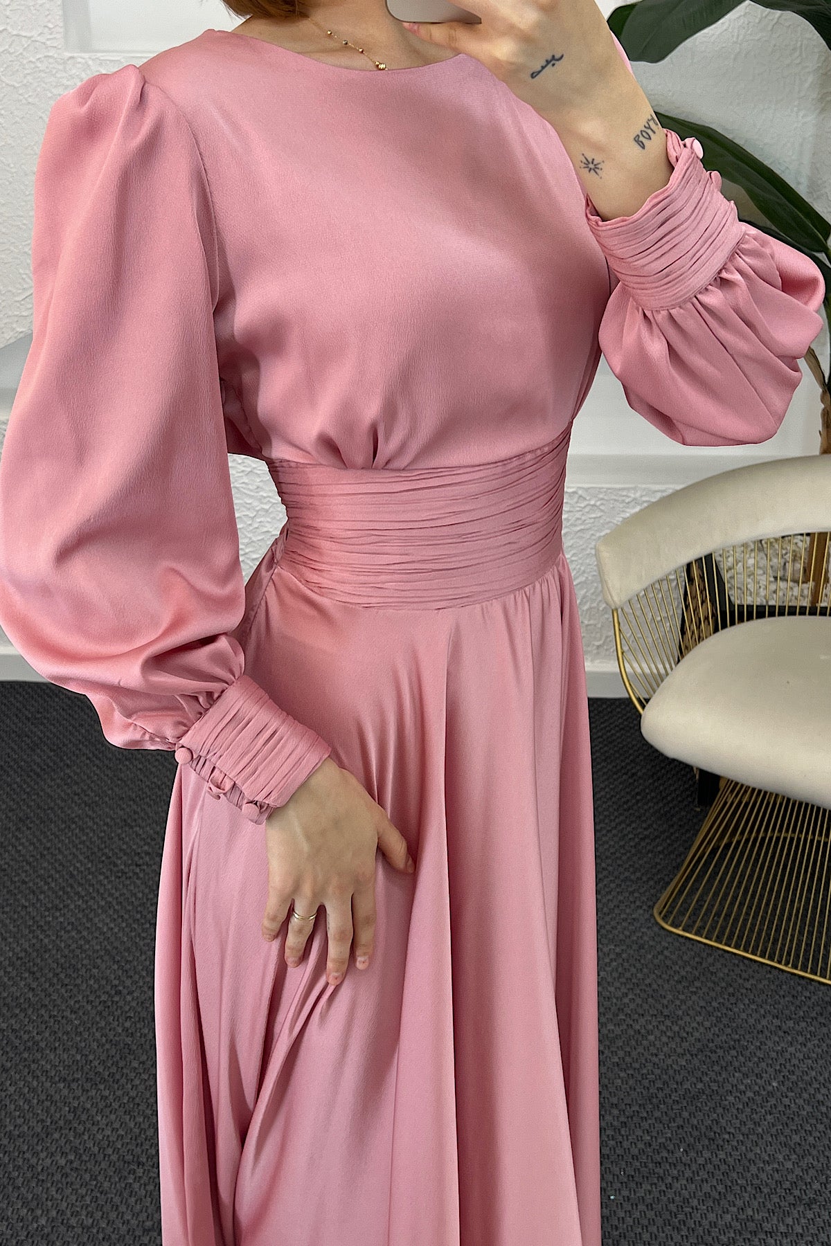 Beli Piliseli Saten Abiye Pembe 04340-PEMBE