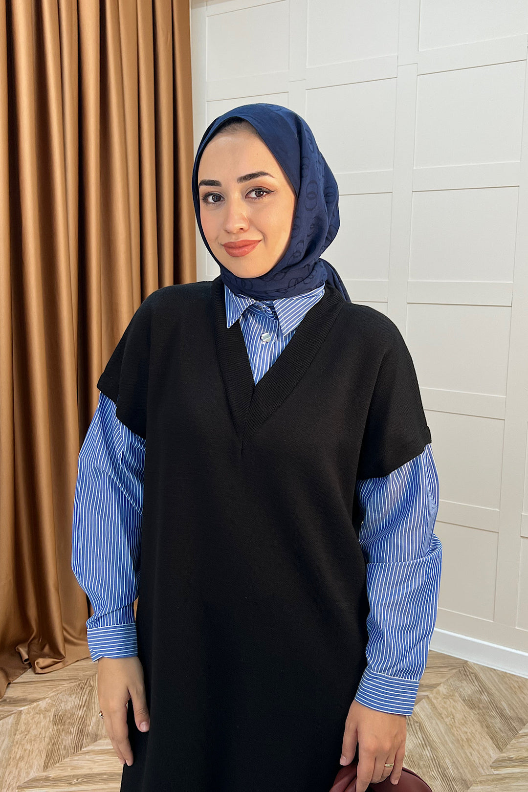 Samira Gömlek Detaylı Triko Elbise Siyah 241110-SIYAH