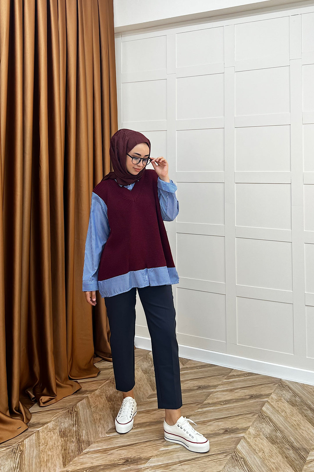 Triko Süveterli Gömlek Bordo 24730-BORDO