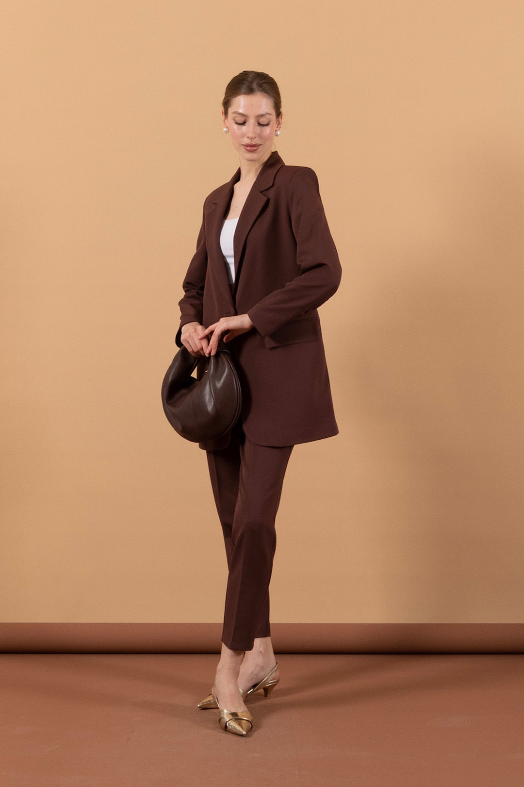 Tek Düğmeli Ceket Takım Kahverengi 6195-KAHVERENGI