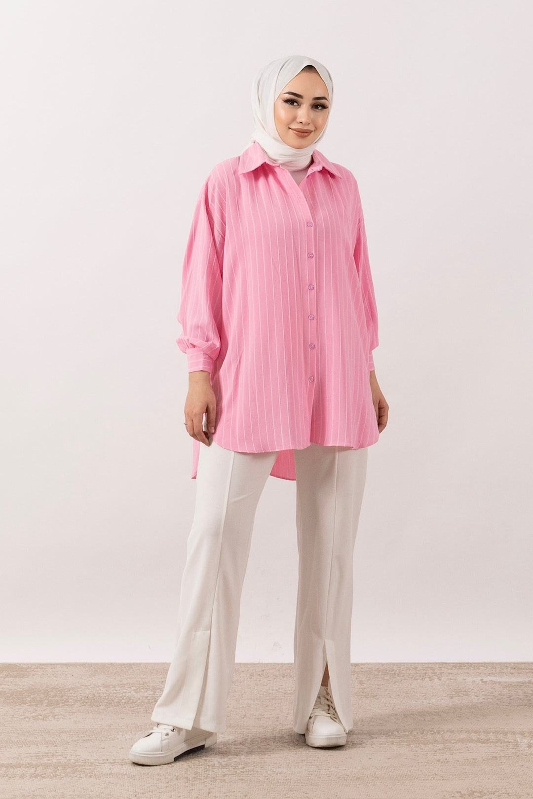 Çizgi Detay Tunik Pembe 01573-PEMBE