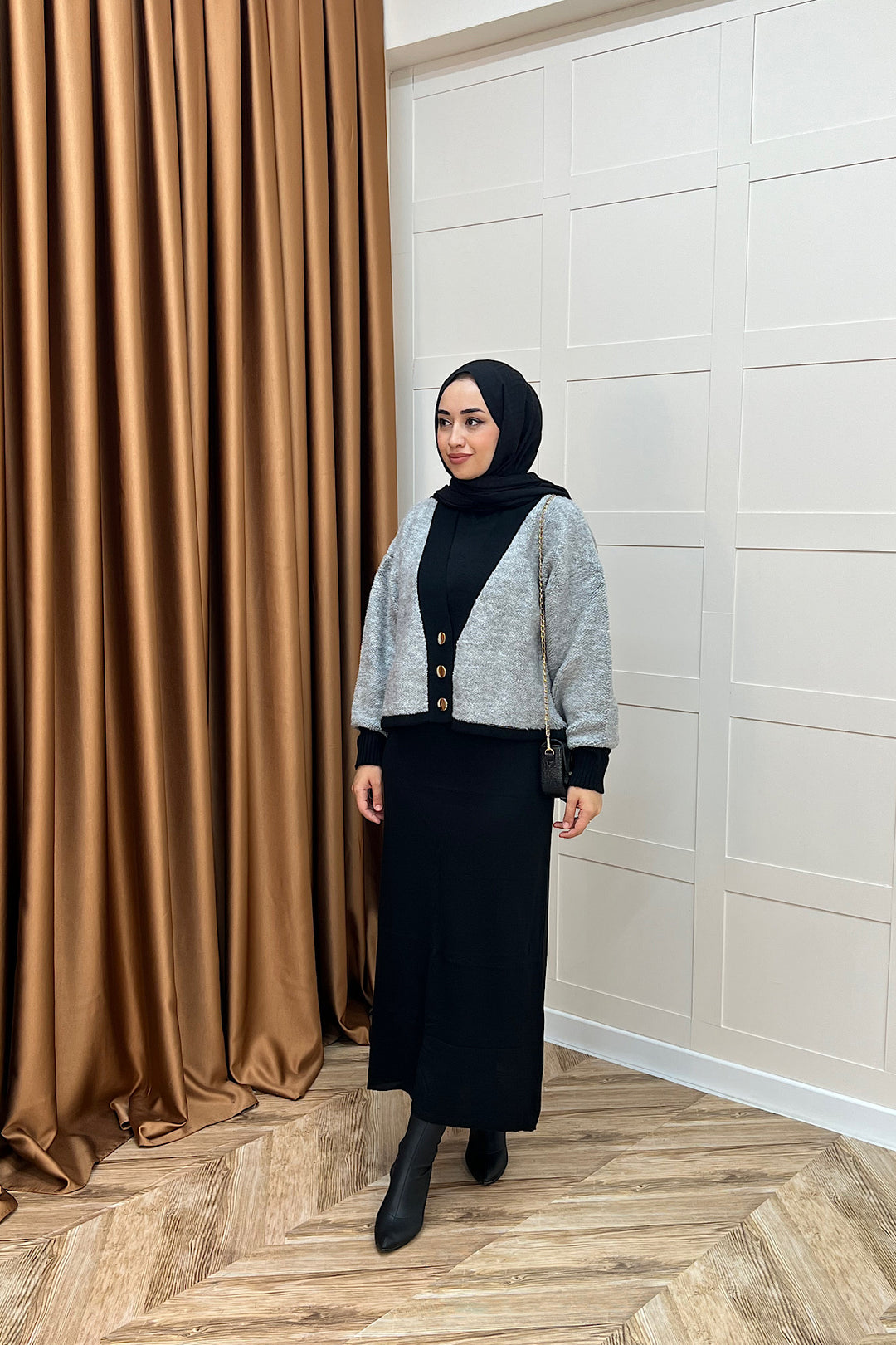 Sezen İkili Triko Elbise Gri 241090-GRI