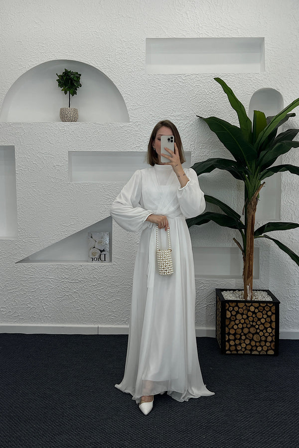 Şifon Elbise Beyaz 9003-BEYAZ