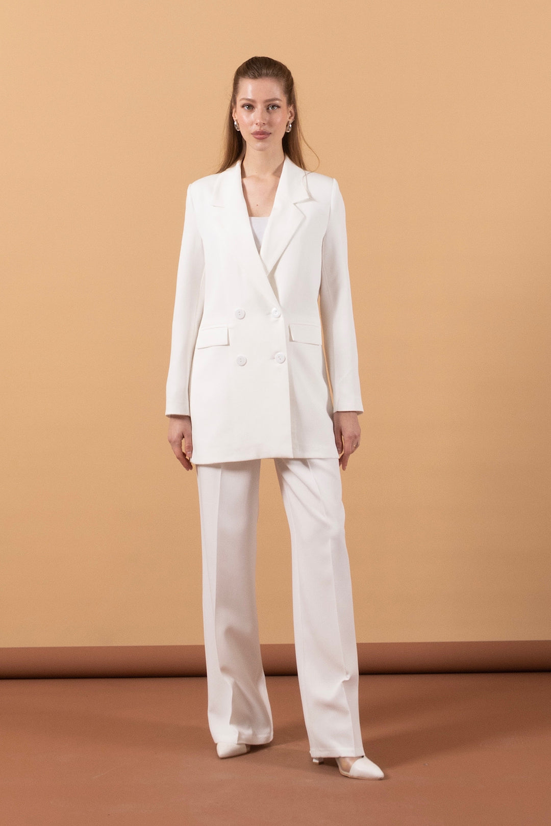 Dört Düğme Ceket Takım Beyaz 6152-BEYAZ