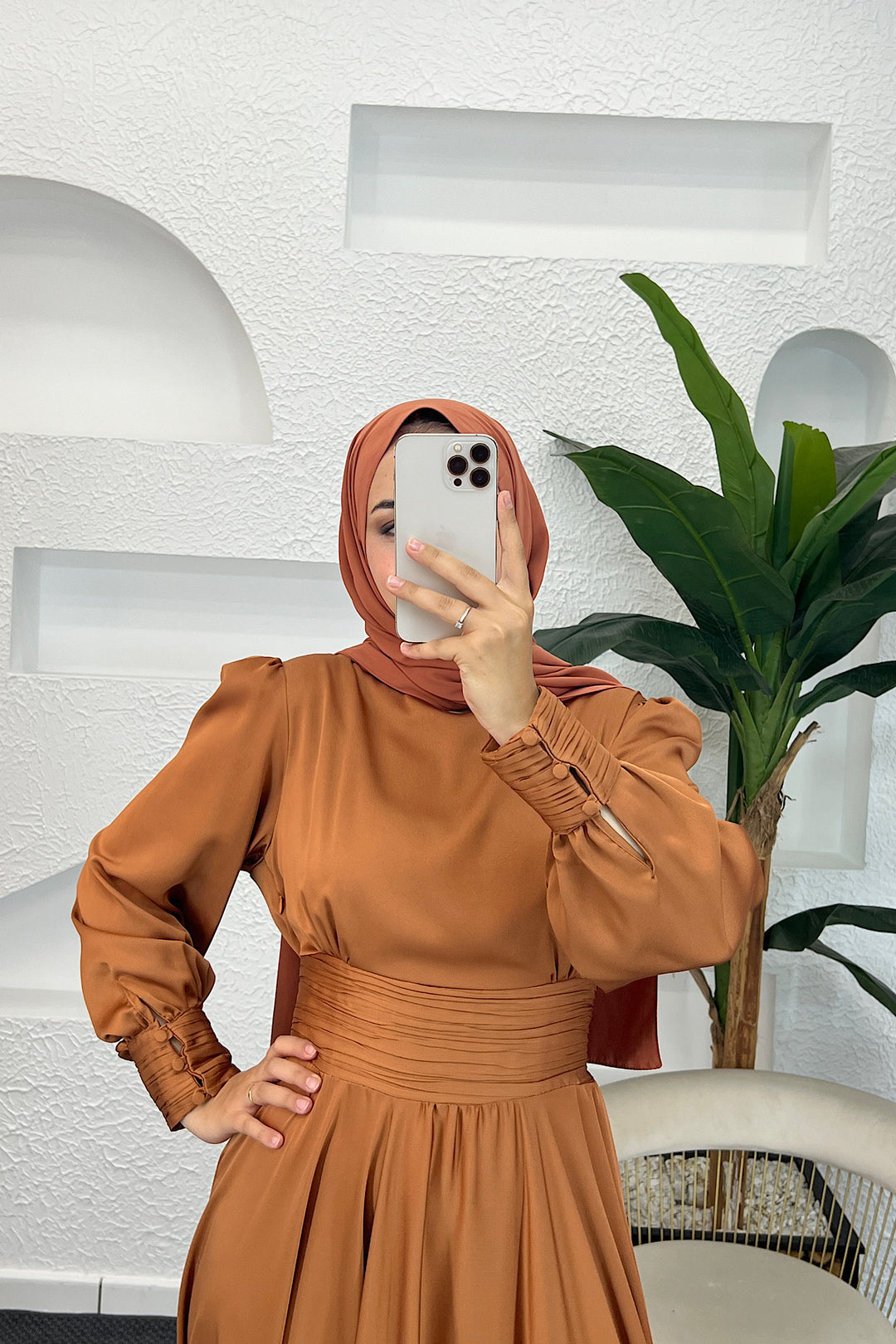 Beli Piliseli Saten Abiye Taba 04340-TABA