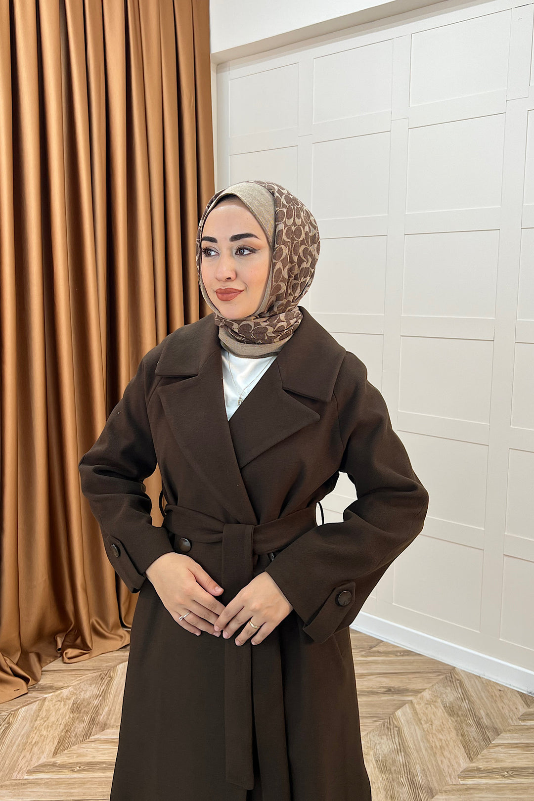 Martina Yırtmaçlı Kaban Kahverengi 5508-KAHVERENGI