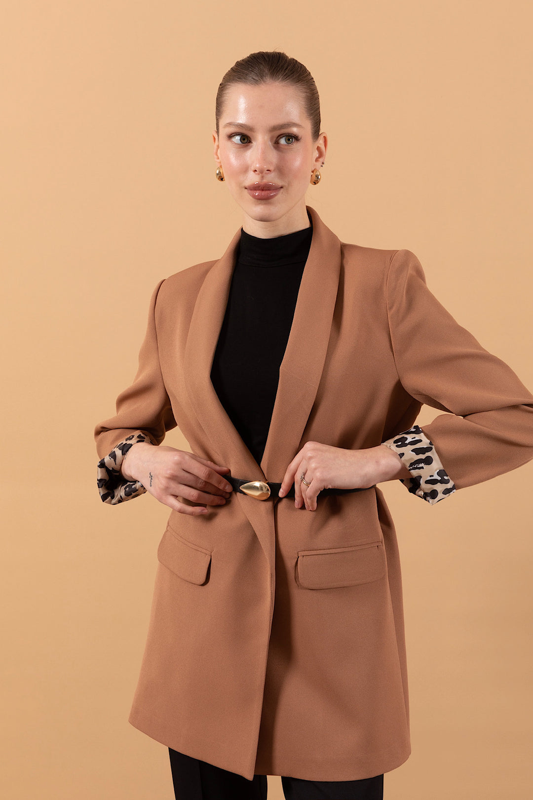 Şal Yaka Blazer Ceket Camel 2030-CAMEL