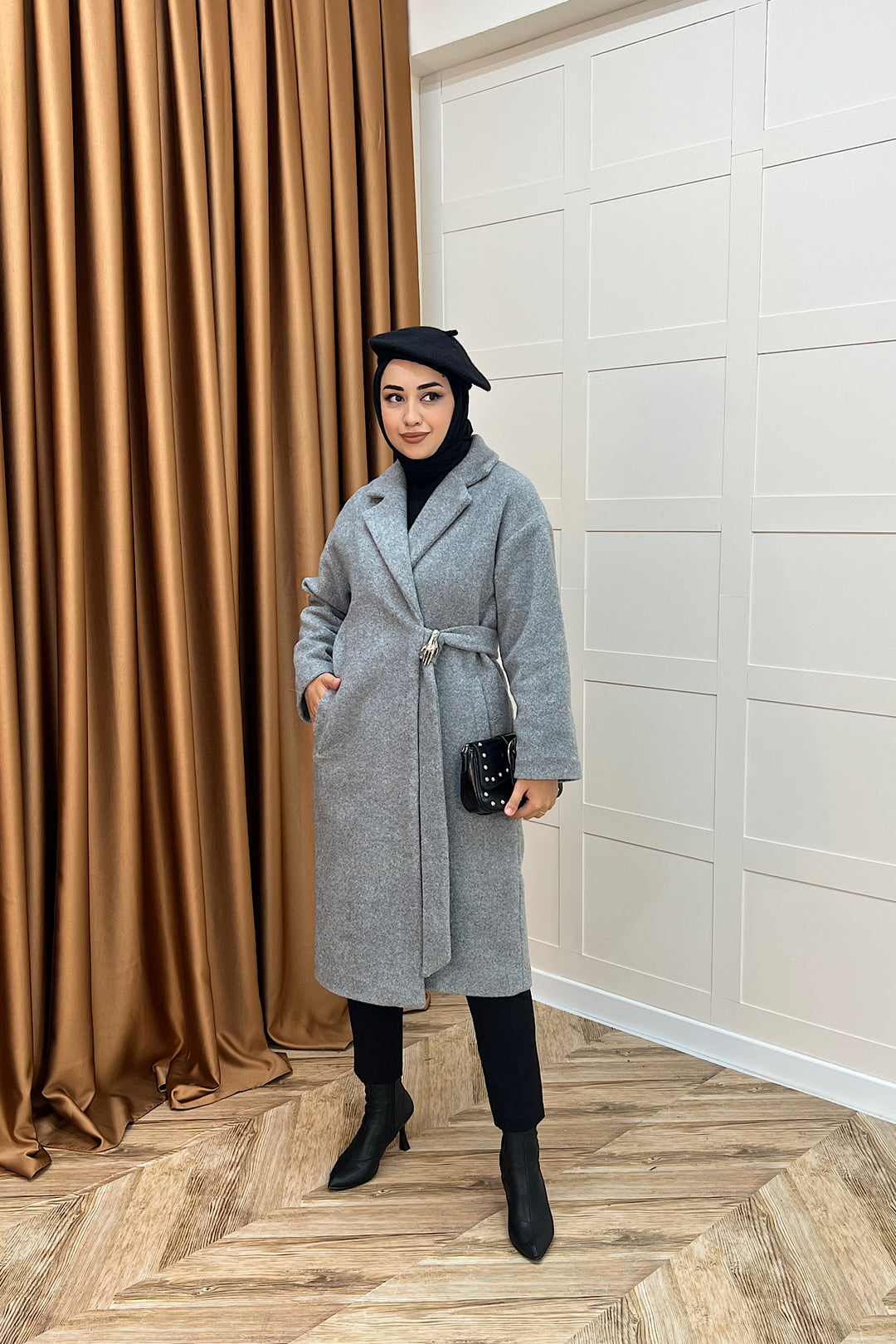 Yaren Premium Kumaş Broş Detay Kaban Gri 5511-GRI