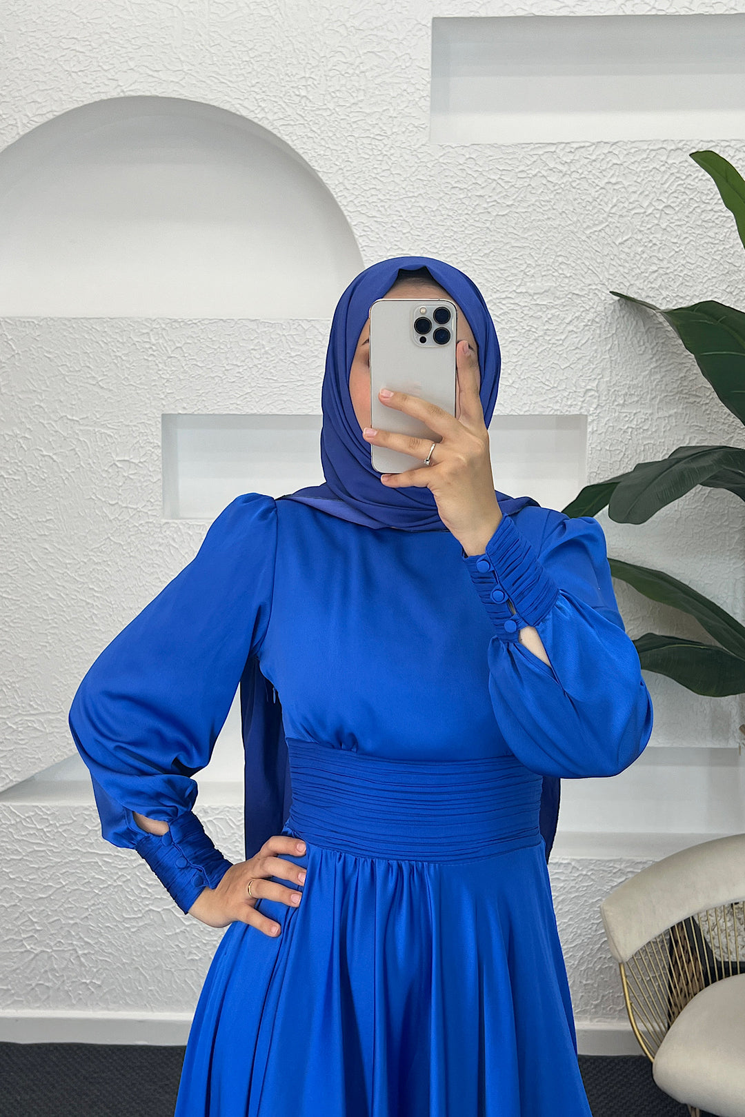 Beli Piliseli Saten Abiye Saks 04340-SAKS