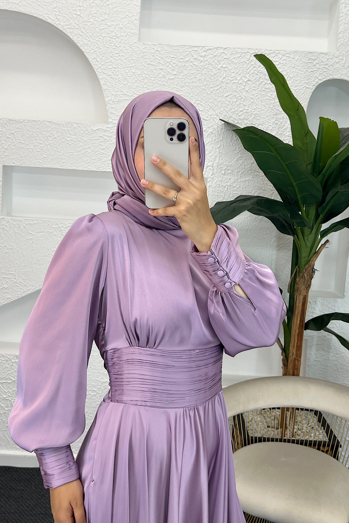 Beli Piliseli Saten Abiye Lila 04340-LILA