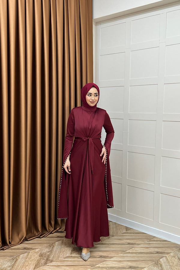 Lyon İnci Detay Abiye Bordo 3079-BORDO