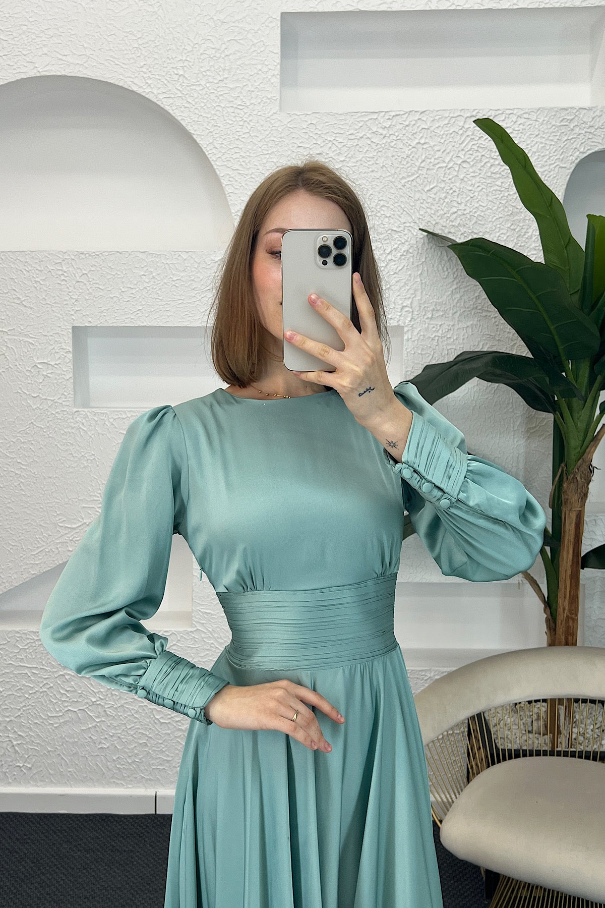Beli Piliseli Saten Abiye Mint 04340-MINT