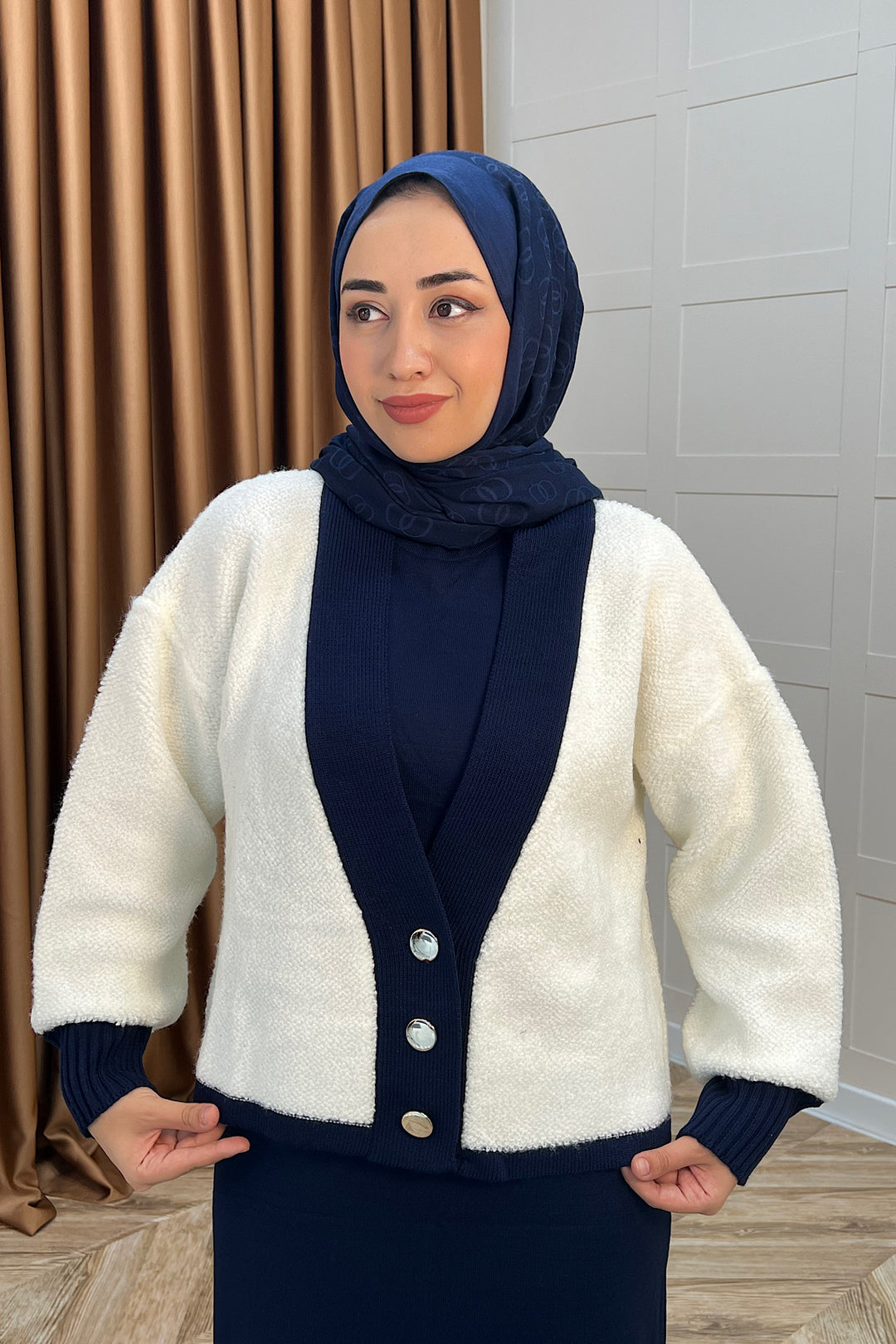 Sezen İkili Triko Elbise Lacivert 241090-LACIVERT