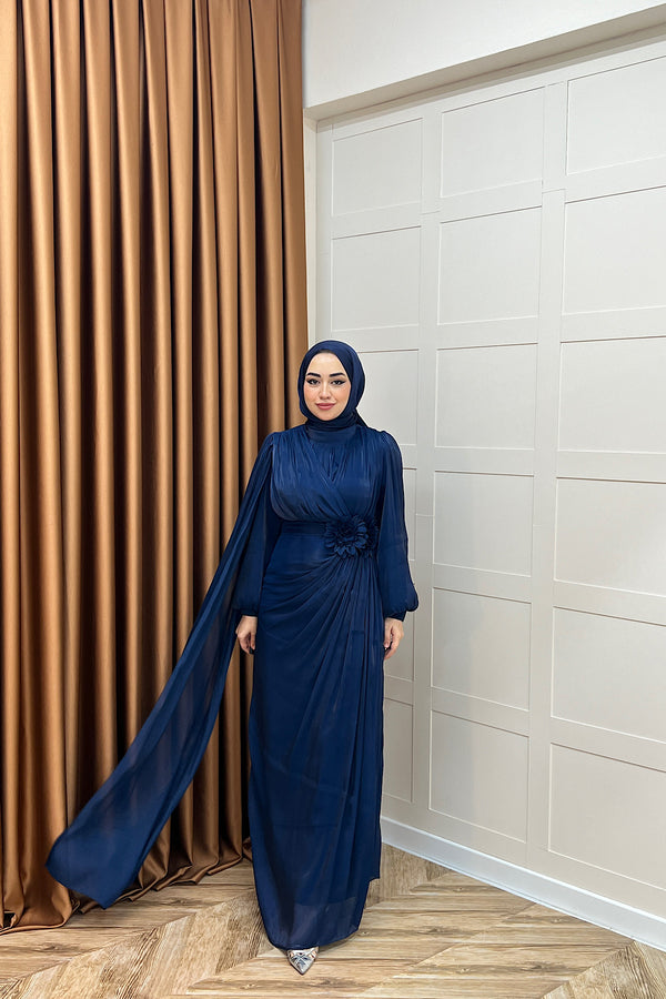 Florida Broş Detay Abiye Lacivert 03080-LACIVERT