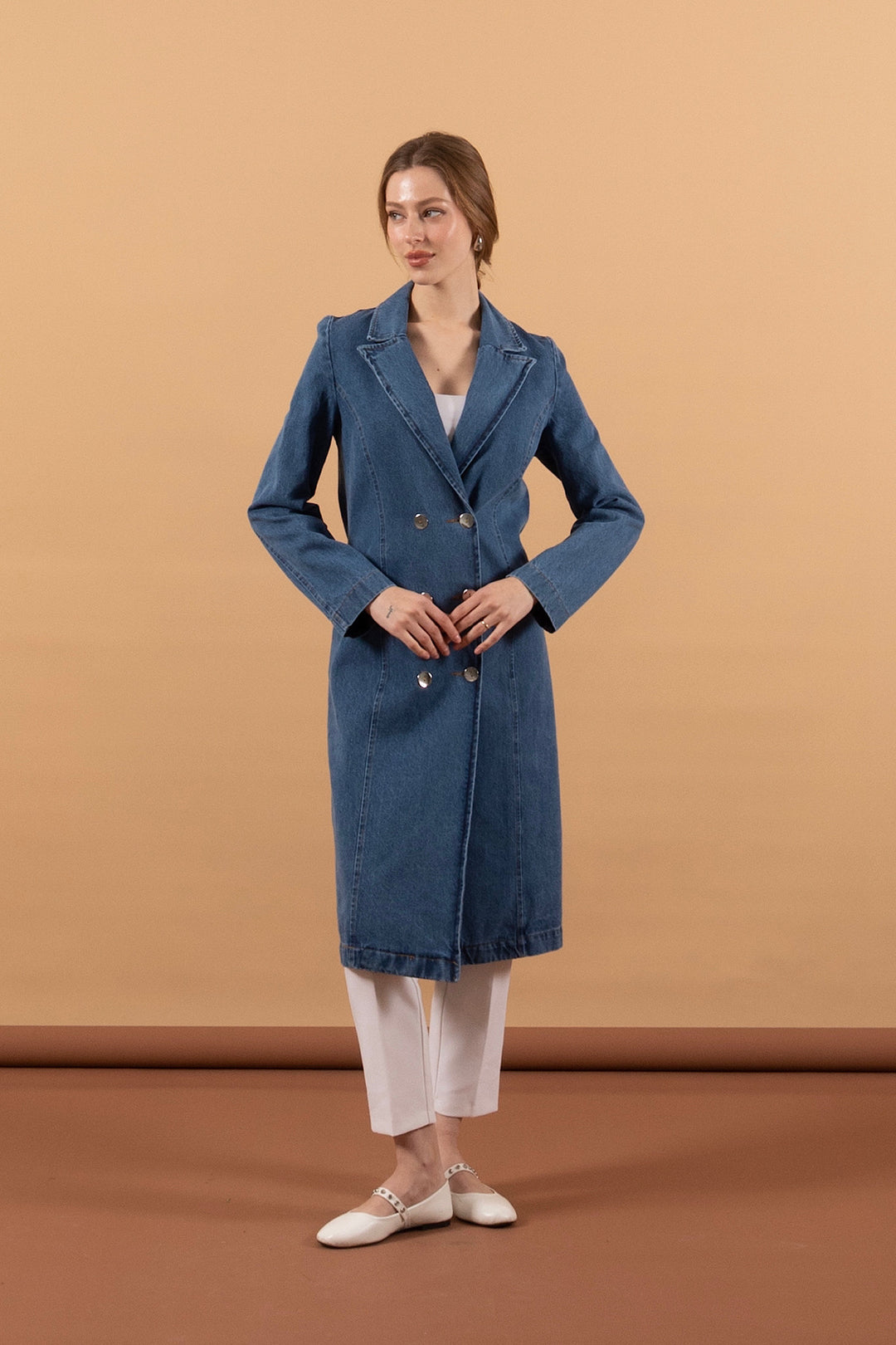 Uzun Kot Ceket Mavi 6191-MAVI