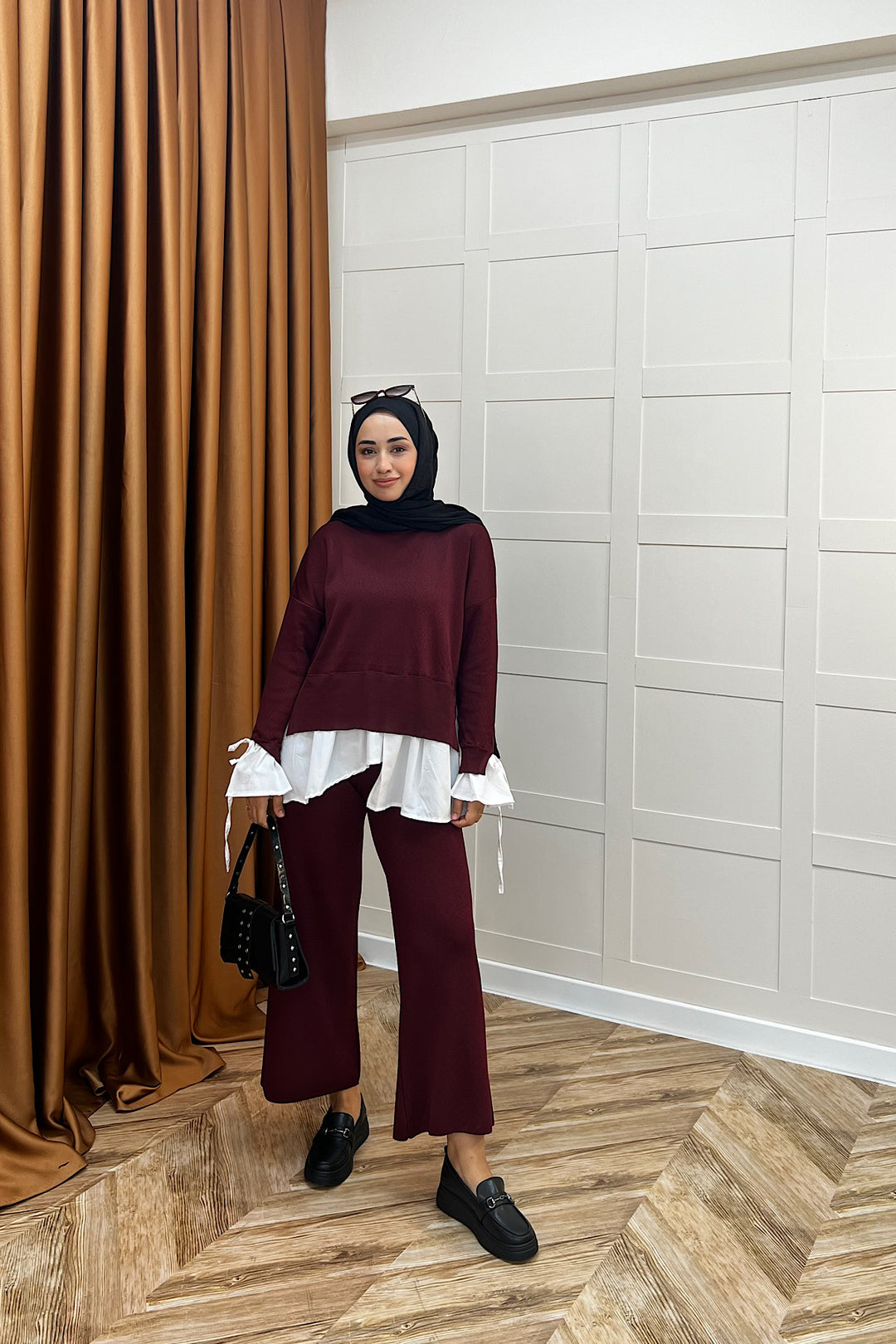 Truva Gömlek Detay Merserize Triko Takım Bordo 25350-BORDO