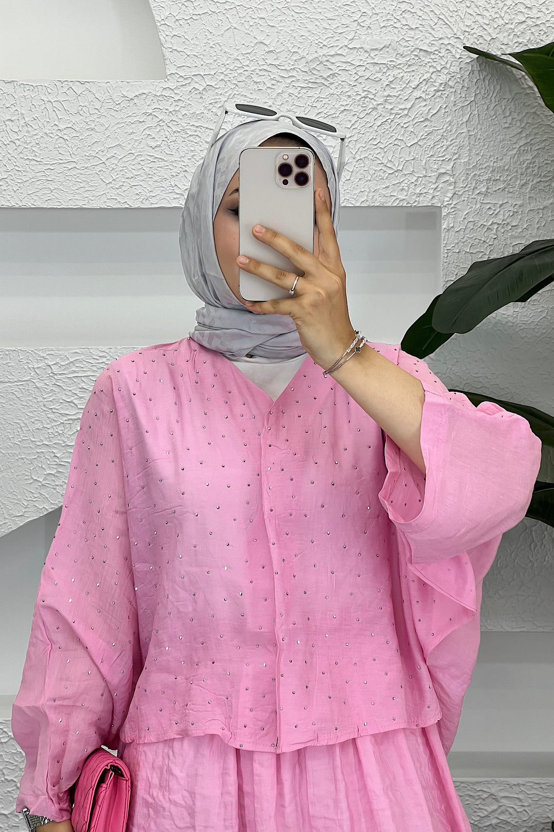 Taş Detay Etekli Takım Pembe 8830-PEMBE
