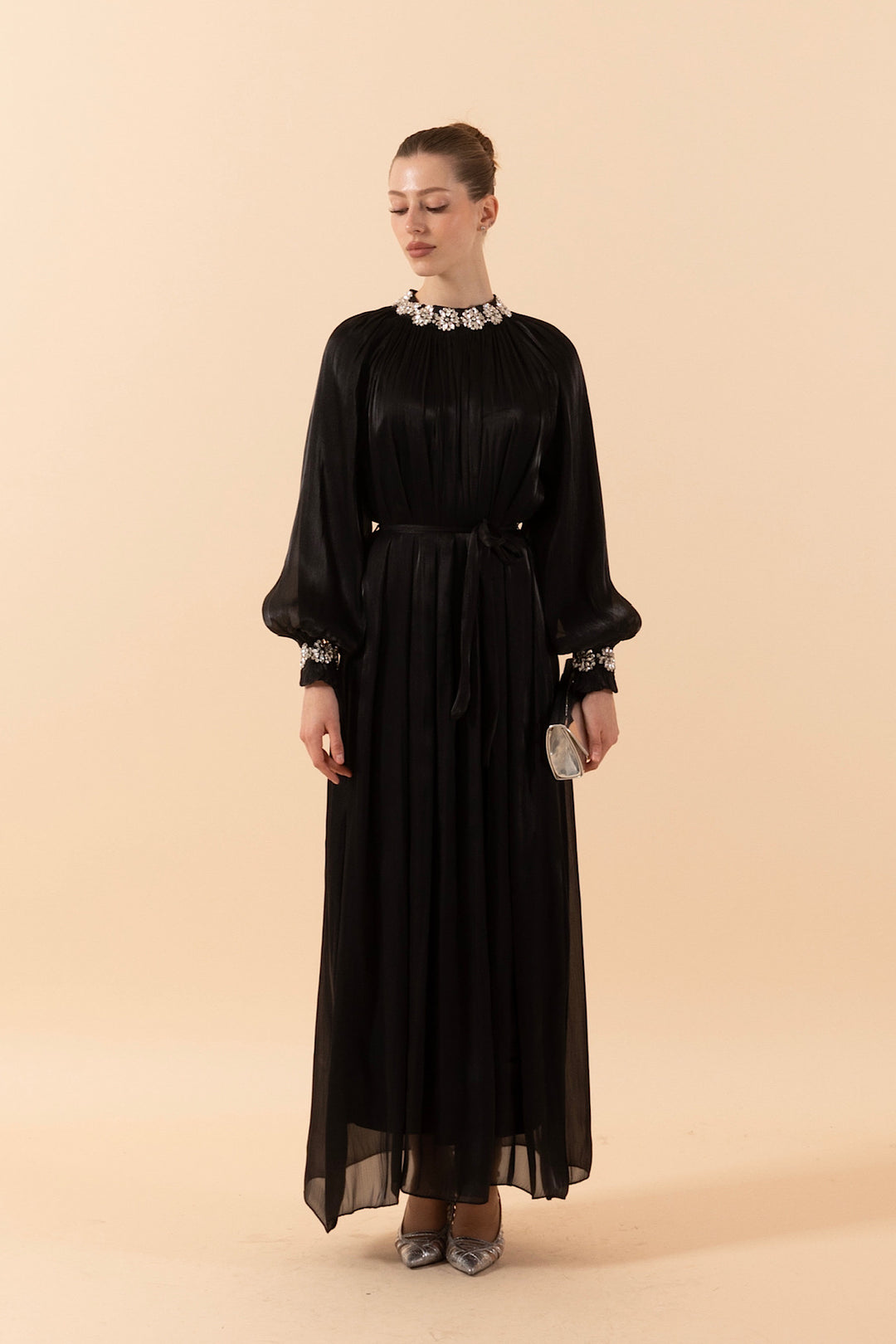 Aliza Taş İşlemeli Elbise Siyah 3029-SIYAH