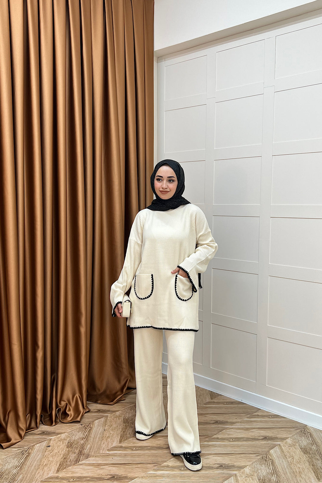 Cep Örgülü Triko Takım Krem 24200-KREM