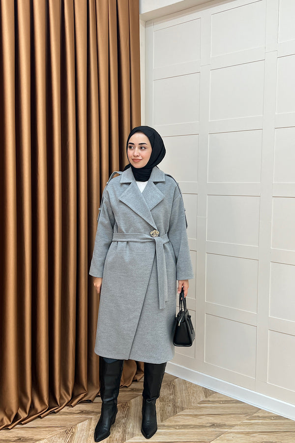 Parya Omuz Detay Kaşe Kaban Gri 5531-GRI