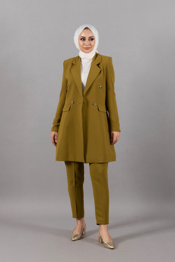 Blazer Ceketli İkili Takım Yağ Yeşili 0393-YAGYESILI