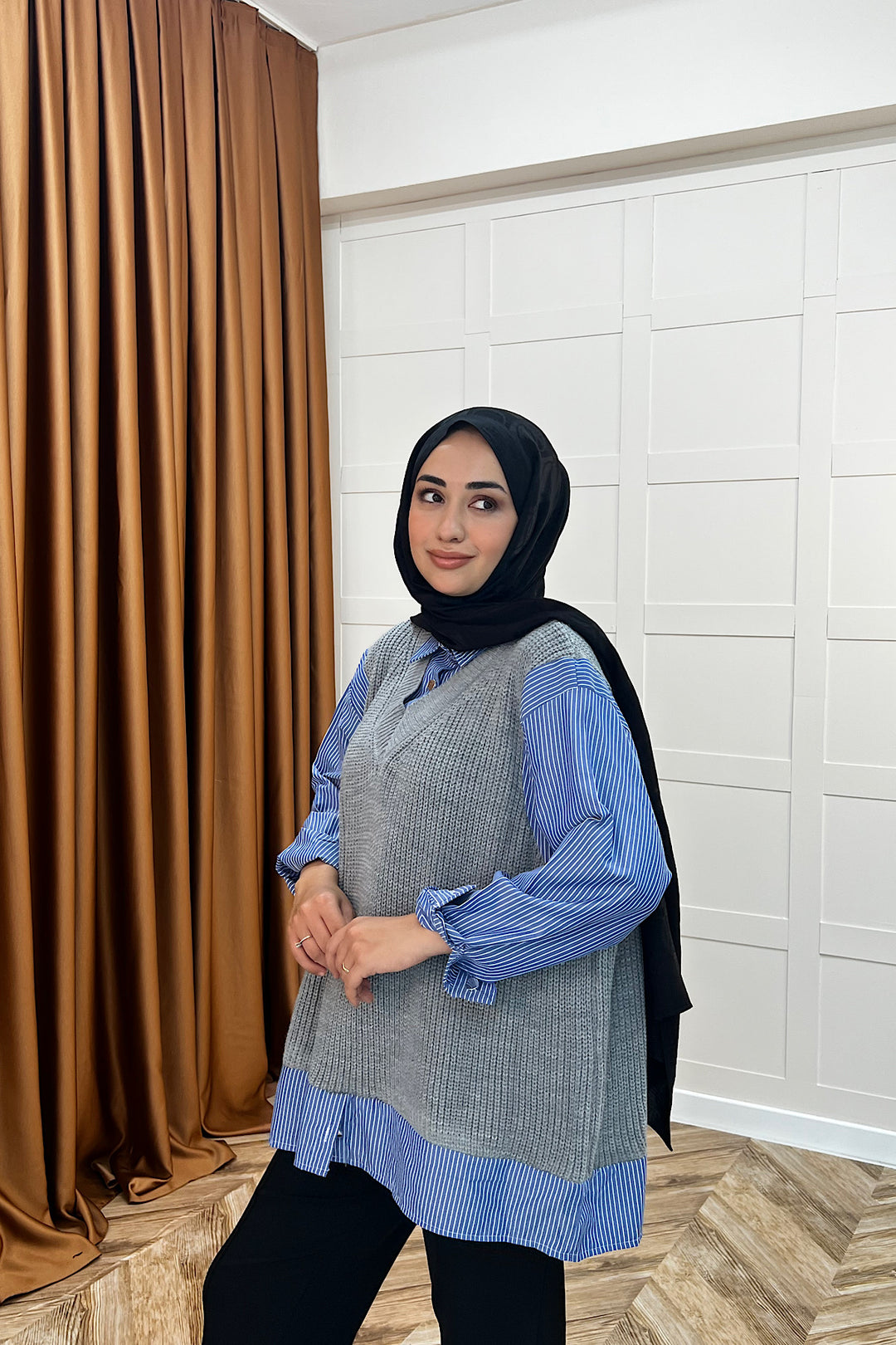 Triko Süveterli Gömlek Gri 24730-GRI