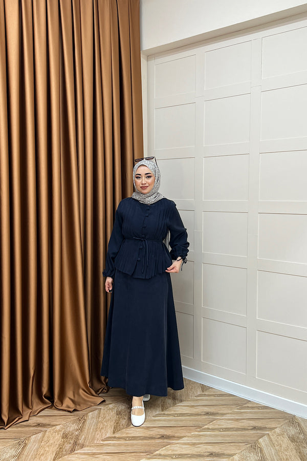 Arya Pileli Etek Takım Lacivert 2654-LACIVERT