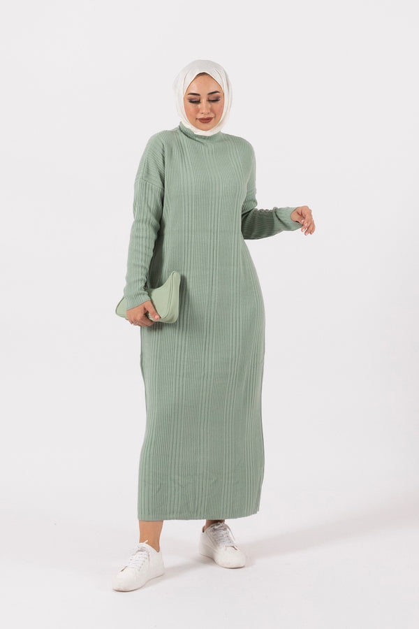 Meva Fitilli Triko Elbise Mint Yeşili 24K8773-MINTYESILI