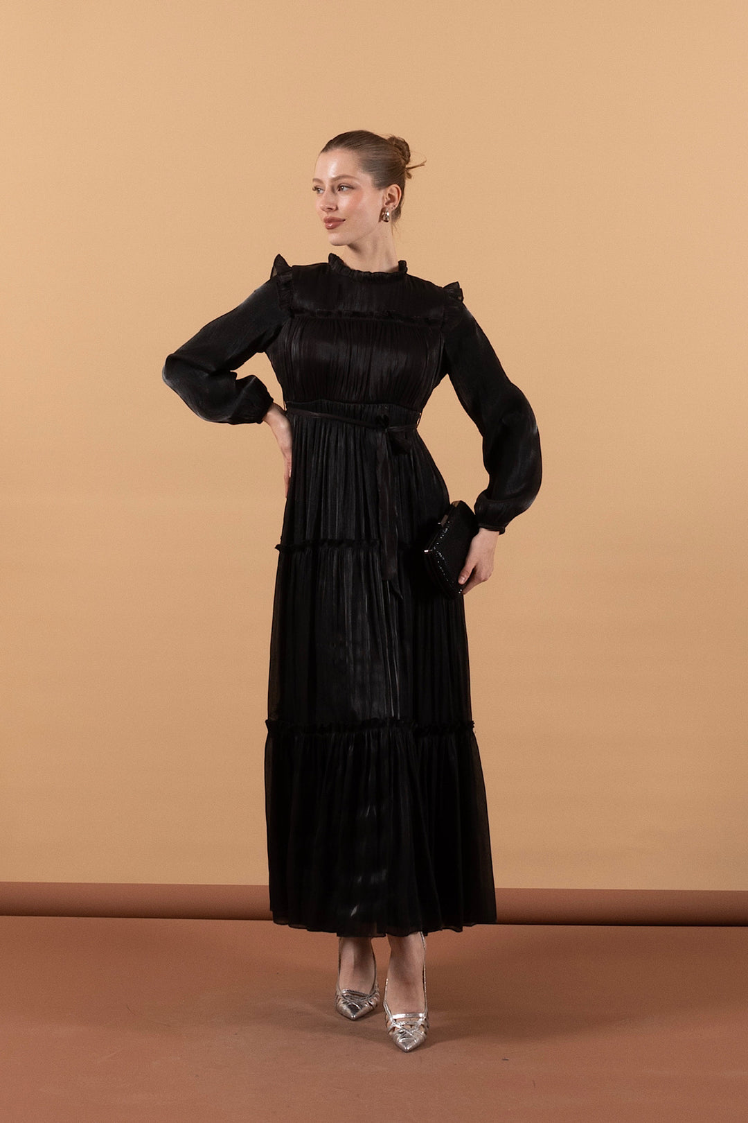 Robalı İpek Elbise Siyah 3006-SIYAH