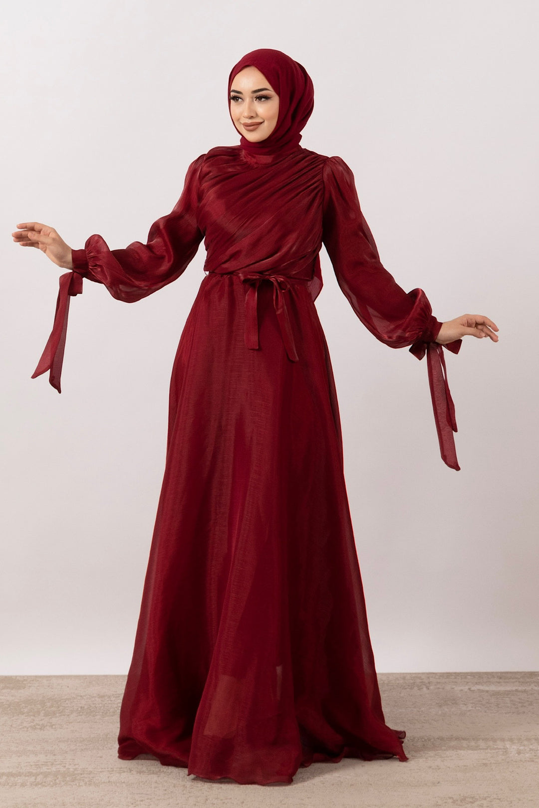 Göğüs Drapeli Abiye Bordo 3023-BORDO