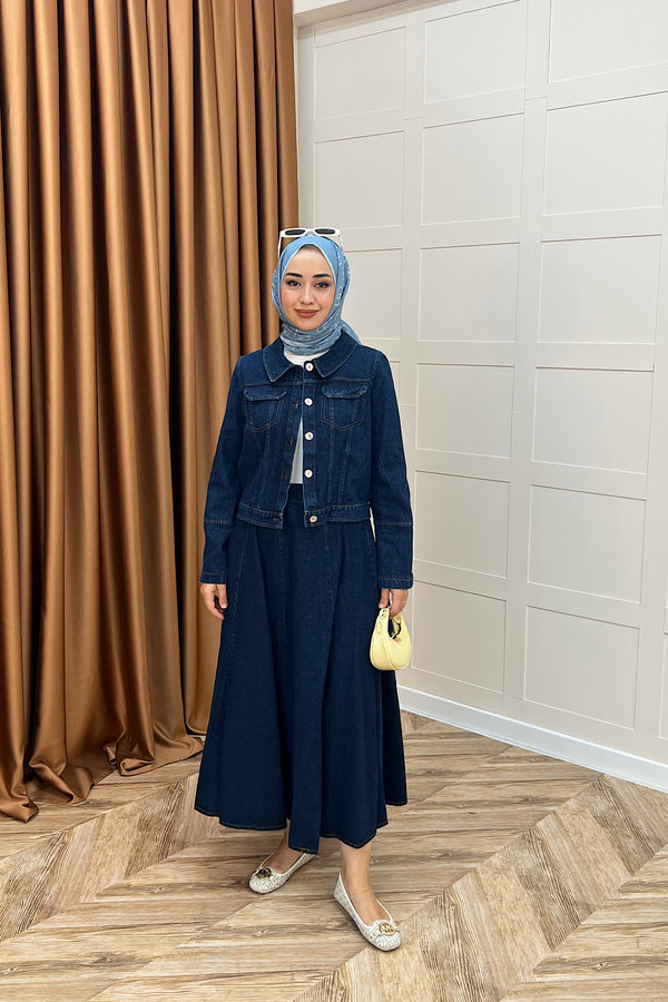 Kot Ceket Etekli Takım Lacivert 6196-LACIVERT