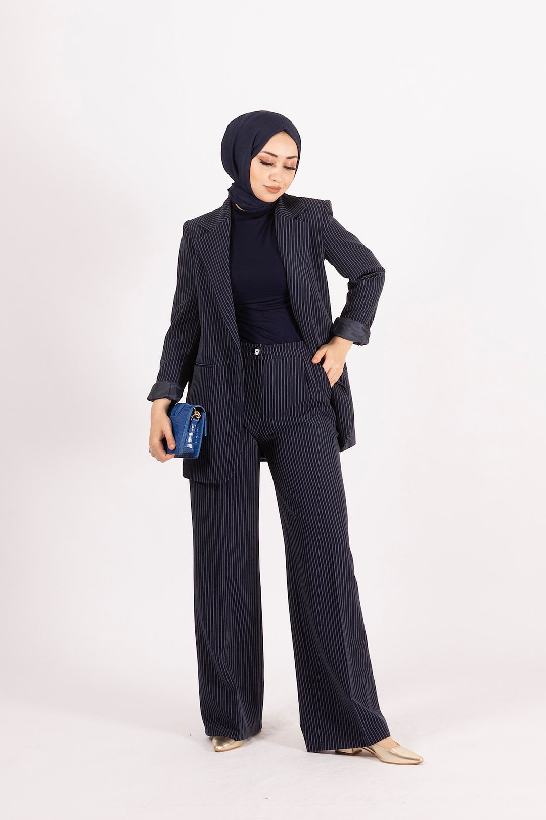 Çizgili Ceket Takım Lacivert 6155-LACIVERT