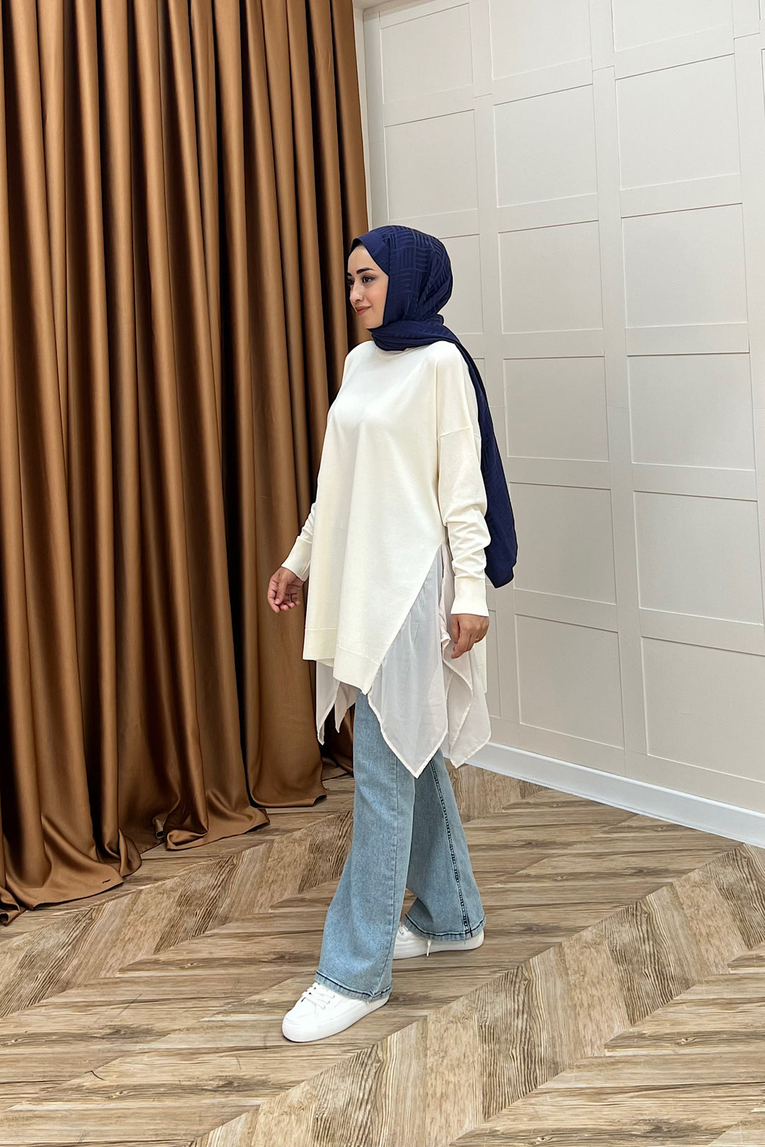 Hüda Şifon Detaylı Triko Tunik Taş 24290-TAS