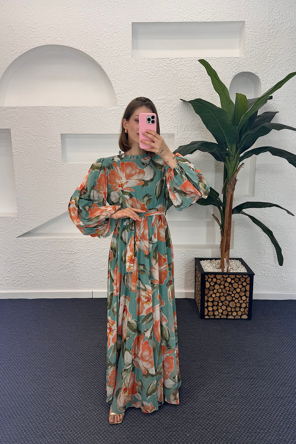 Mindy Hayal Desen Elbise Yeşil 3055-YESIL