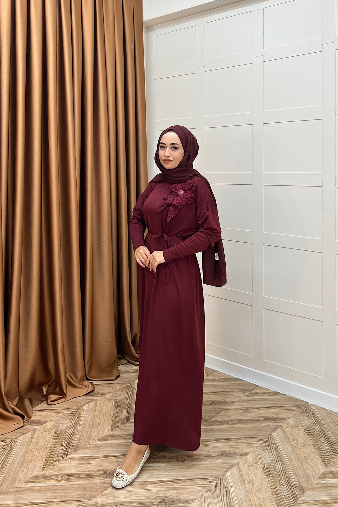 Zambak Merserize Triko Elbise Bordo 25110-BORDO