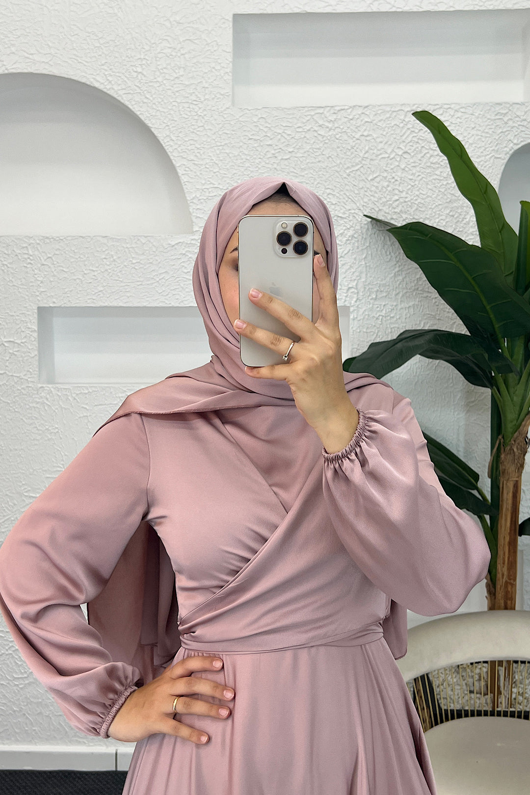 Önü Çarpraz Saten Abiye Pudra 4529-PUDRA