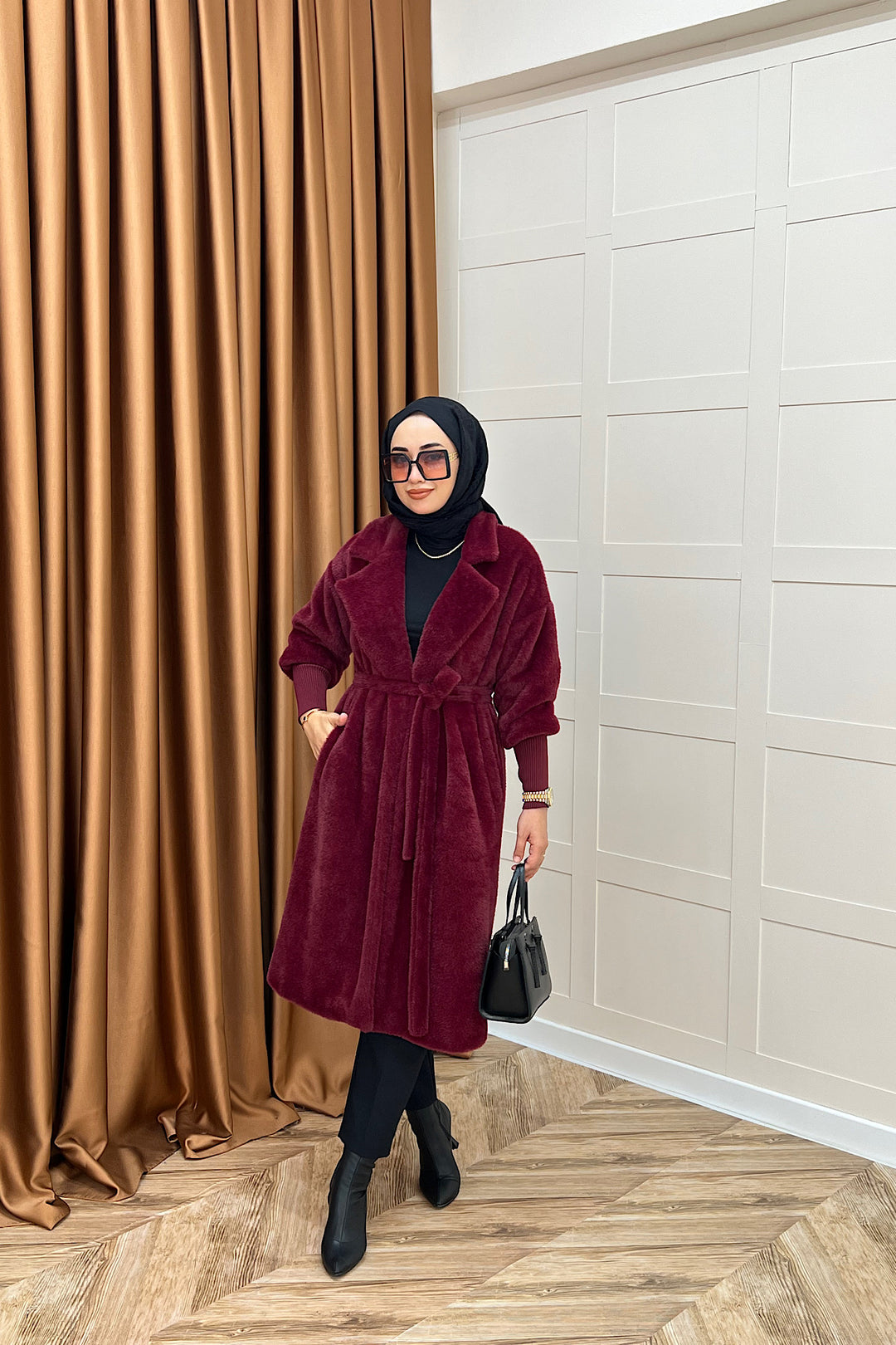 Angora Premium Kumaş Kaban Bordo 5519-BORDO