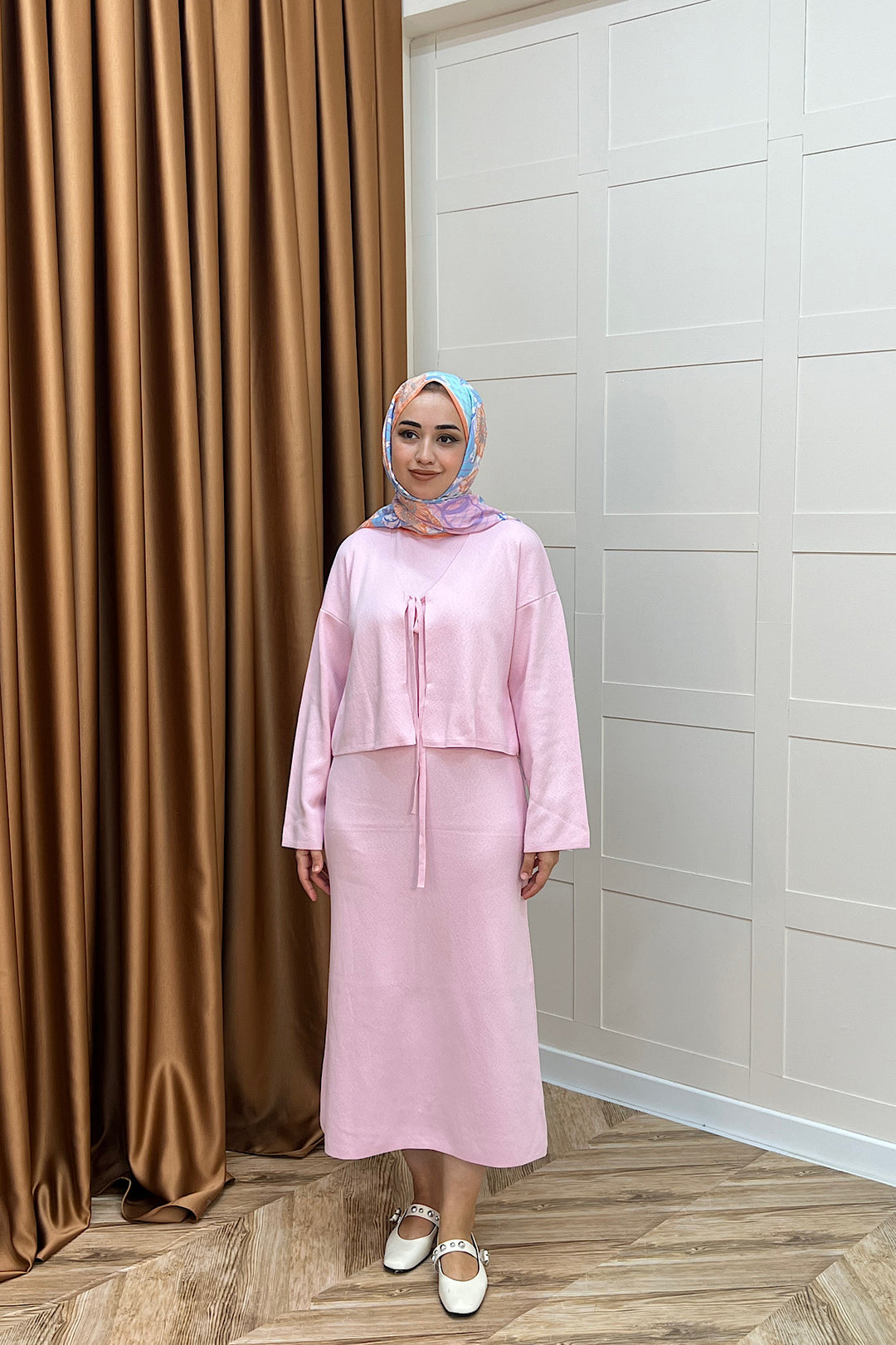Ester Croplu İkili Triko Elbise Pembe 25160-PEMBE