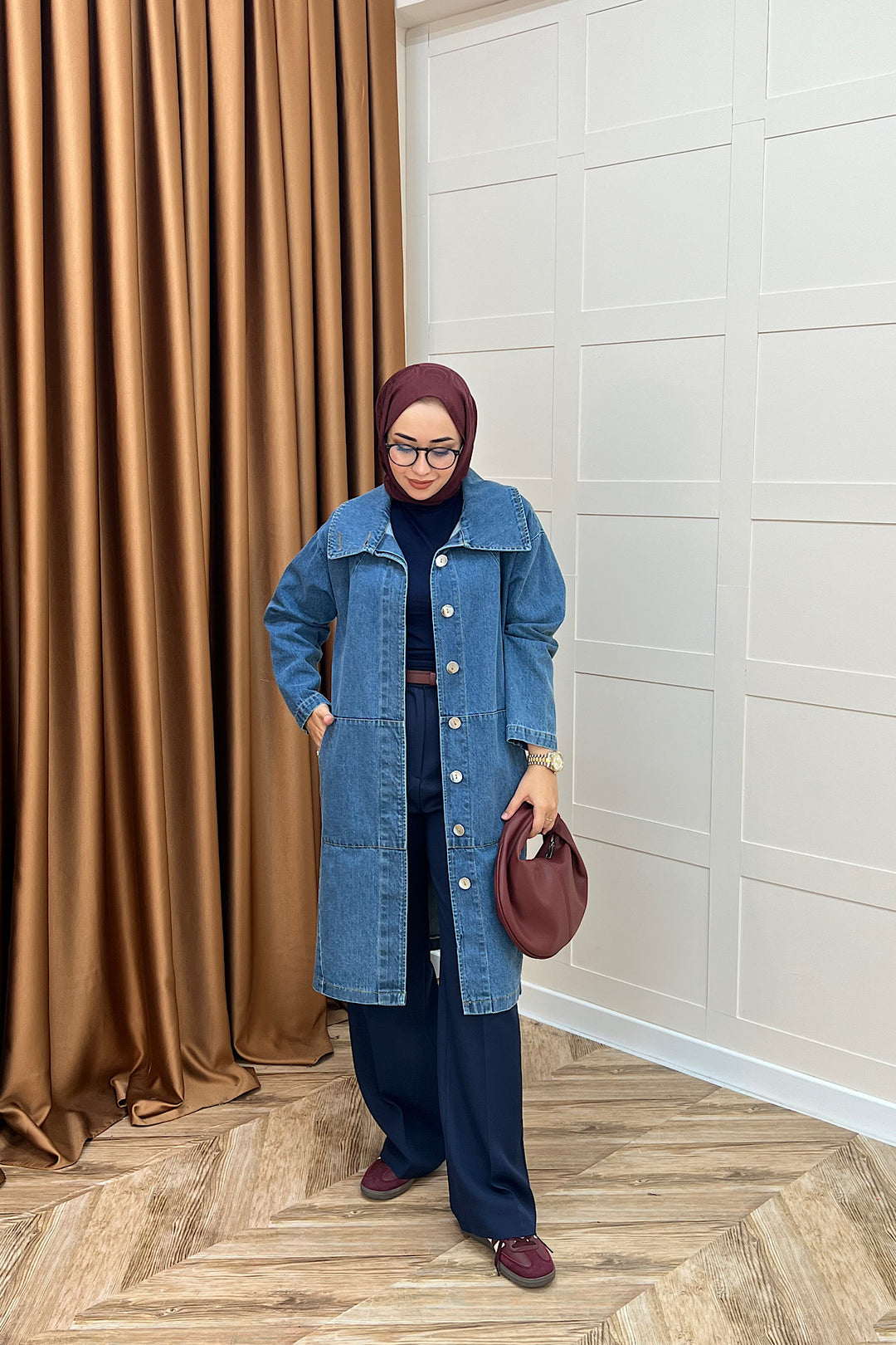 Yaka Detay Kot Ceket Mavi 5507-MAVI