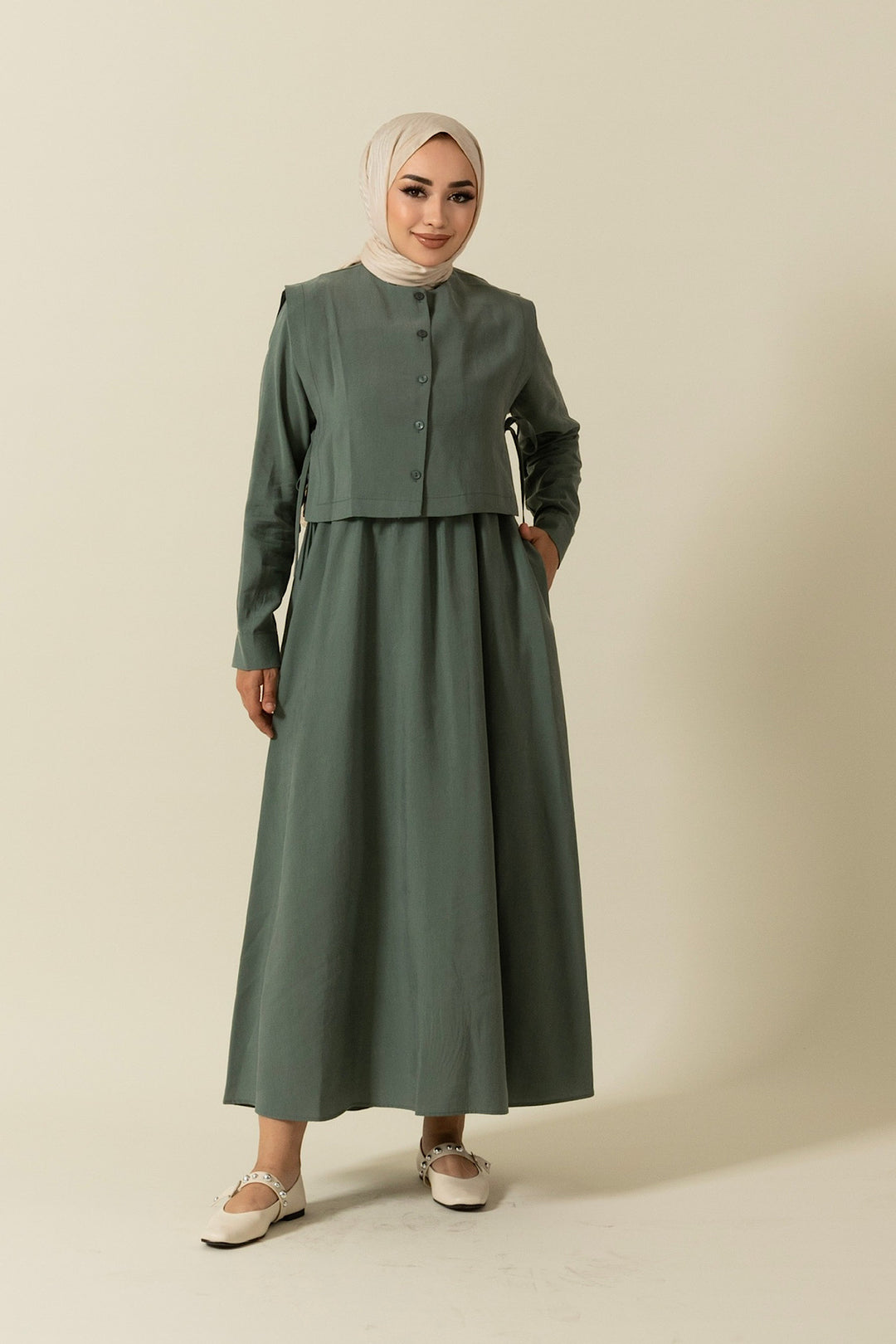 Beli Lastikli Yelekli Elbise Mint 8349-MINT