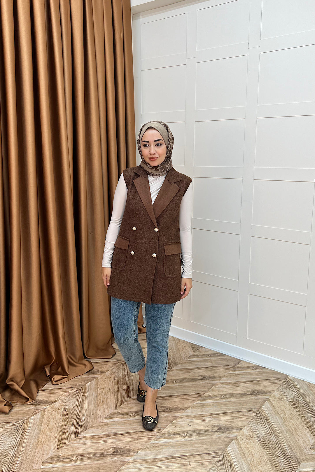 Maya Kısa Yelek Kahverengi 7889-KAHVERENGI