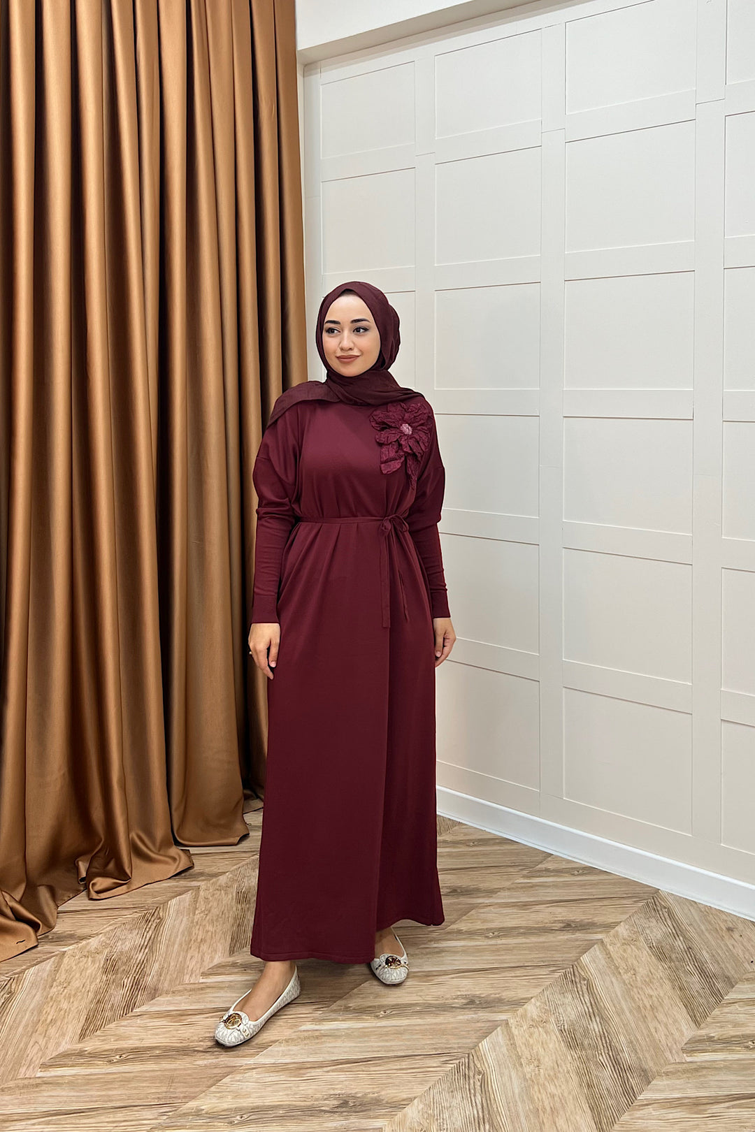 Zambak Merserize Triko Elbise Bordo 25110-BORDO