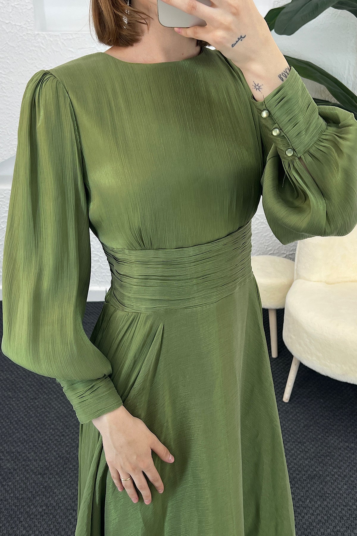Marly Beli Piliseli Abiye Yeşil 3066-YESIL